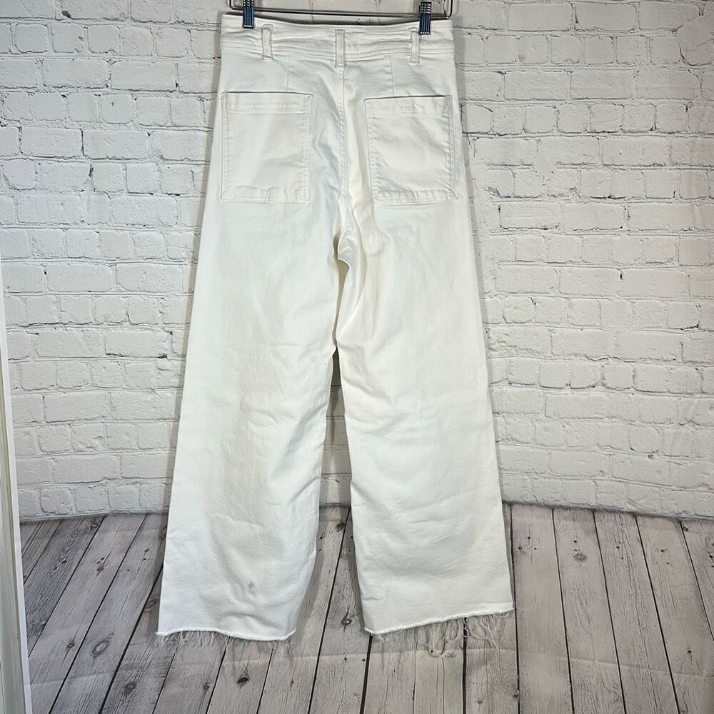 Zara High Rise Waist Flared Jeans Size 8 Raw Hem Wide Leg Pants White SPOT - Picture 6 of 8